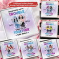 Load image into Gallery viewer, Besties Apparently We're Trouble Necklace With Personalized Message Card (9 Necklace Designs) - Name, Skin, Hair, Clothes, Drink, Background and Quote can be customized