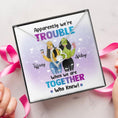 Load image into Gallery viewer, Besties Apparently We're Trouble Necklace With Personalized Message Card (9 Necklace Designs) - Name, Skin, Hair, Clothes, Drink, Background and Quote can be customized