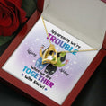 Load image into Gallery viewer, Besties Apparently We're Trouble Necklace With Personalized Message Card (9 Necklace Designs) - Name, Skin, Hair, Clothes, Drink, Background and Quote can be customized