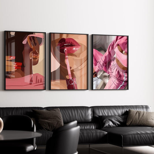 Black Female Art, 3 Poster Set, Minimalist Blm Art,Black Beauty Art, Room Decor, Unframed 5 size, 8x12 to 27x40 inch