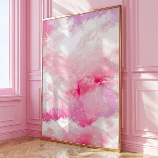 Blush Pink Bow Wall Art Print, Trendy Coquette Girly Poster, College Apartment Bedroom Decor, Unframed