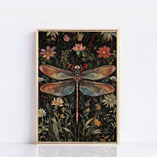 Moody William Morris Dragonfly Wall Art Vintage Poster Cottagecore Floral Decor Unframed, 5 size, 8x12 to 27x40 inch
