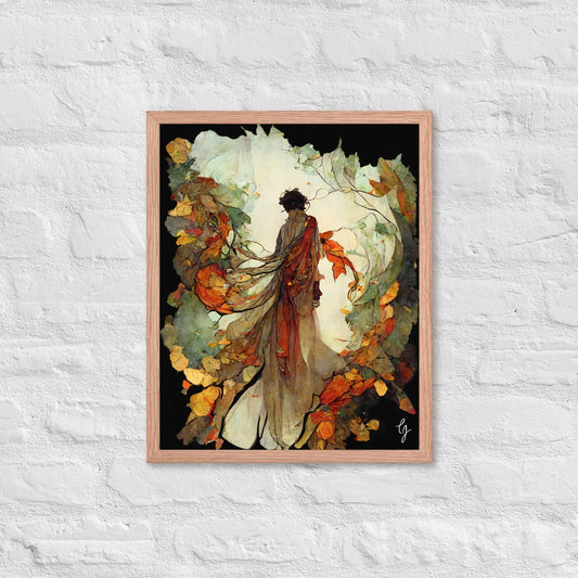 Fall Leaf Forest Spirit, Art Nouveau Print, Cottagecore Print, Spirit of Autumn, Room Decor, Unframed 5 size, 8x12 to 27x40 inch