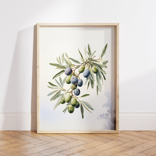Olive Branch Print – Olive Tree Wall Art, Green Botanical Kitchen Decor, Cottagecore Poster for Rustic Homes, Unframe | 5 size, 8x12 to 27x40 inch