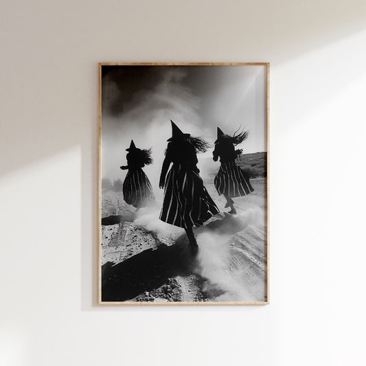 Three Witches Print, Halloween Witchy Wall Art, Vintage Halloween Art, Witch Poster, Spooky Season Art, Unframed