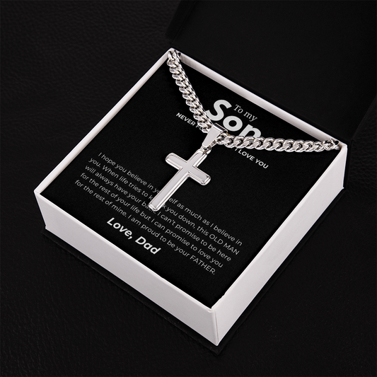 Personalized To My Son Cross with Cuban Link Chain