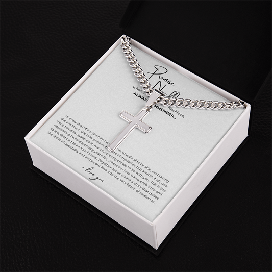 Personalized Promise Necklace Cross with Cuban Link Chain