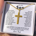Load image into Gallery viewer, To My Son Artisan Cross Necklace with Snake Chain