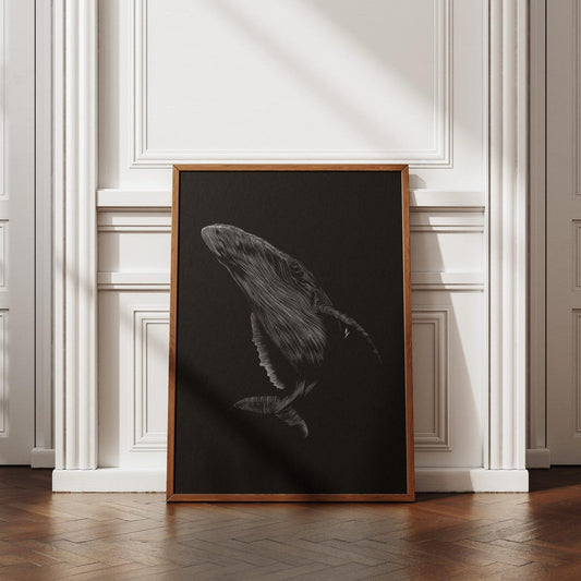 Abyss Echo Wall Art – Dark Whale Minimalist Print, Gothic Ocean Decor, Unframed Room Art