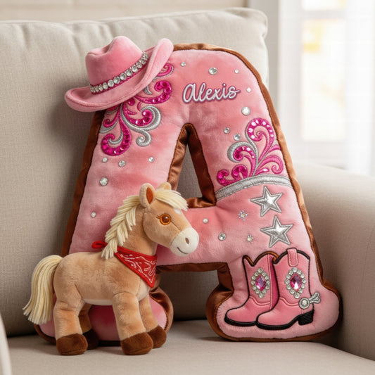 Personalized Cowgirl Alphabet Pillow – A Unique Gift for Horse Lovers