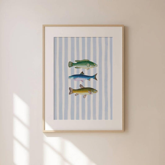 Fishing Wall Art | Blue Nautical Fish Poster | Coastal & Lake House Decor | Unframed, 5 size, 8x12 to 27x40 inch