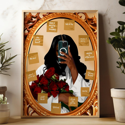 Black Girl Wall Art, African Modern Art, Black Woman Portrait, Feminine Afrocentric Print, Room Decor, Unframed, Room Decor, Unframed