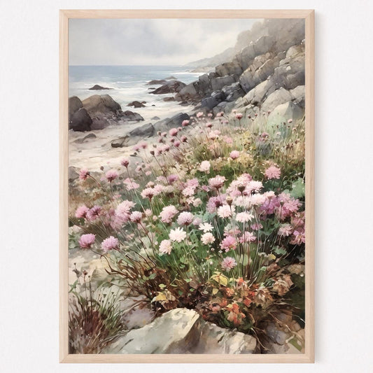 Scotland Painting Isle of Skye Art Print Wall Art Scottish Sea Thrift Flowers Coastal Landscape Home Decor Gift Art, Unframed | 5 size, 8x12 to 27x40