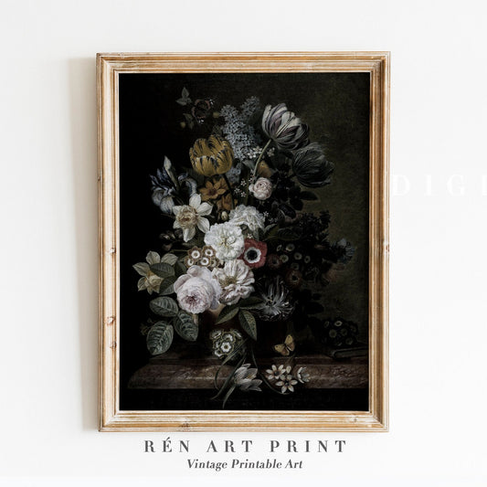 Moody Flower Painting Wall Art | Vintage Floral Wall Art | Antique Print | Rustic Wall Art | Moody Botanical Painting, Unframed