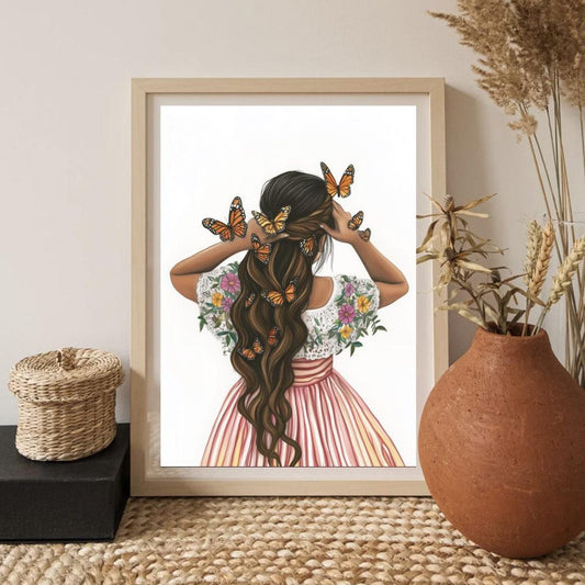 Mexicana Heart Wall Art – Mexico Oil Painting Style Floral Print, Latina Inspired Mexican Art Poster, Vibrant Cultural Wall Decor, Unframed | 5 size, 8x12 to 27x40