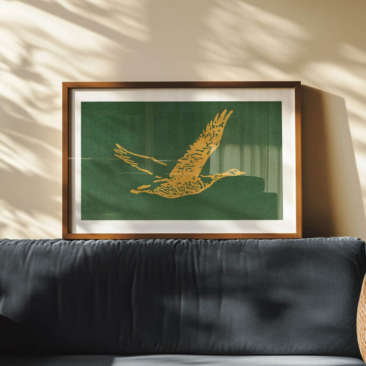 Flying Mallard Wildlife Art – Retro Rustic Duck Poster, Outdoorsy Lake House Wall Decor, Room Decor, Unframed