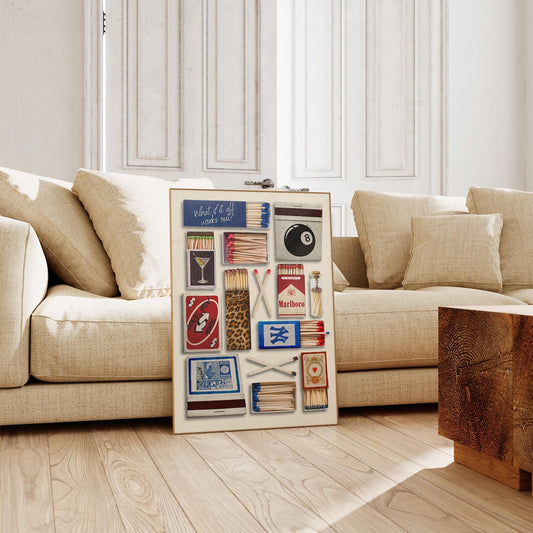 Cool Matchbox Prints, Vintage Matchbox Collage, Leopard, Room Decor, Unframed 5 size, 8x12 to 27x40 inch