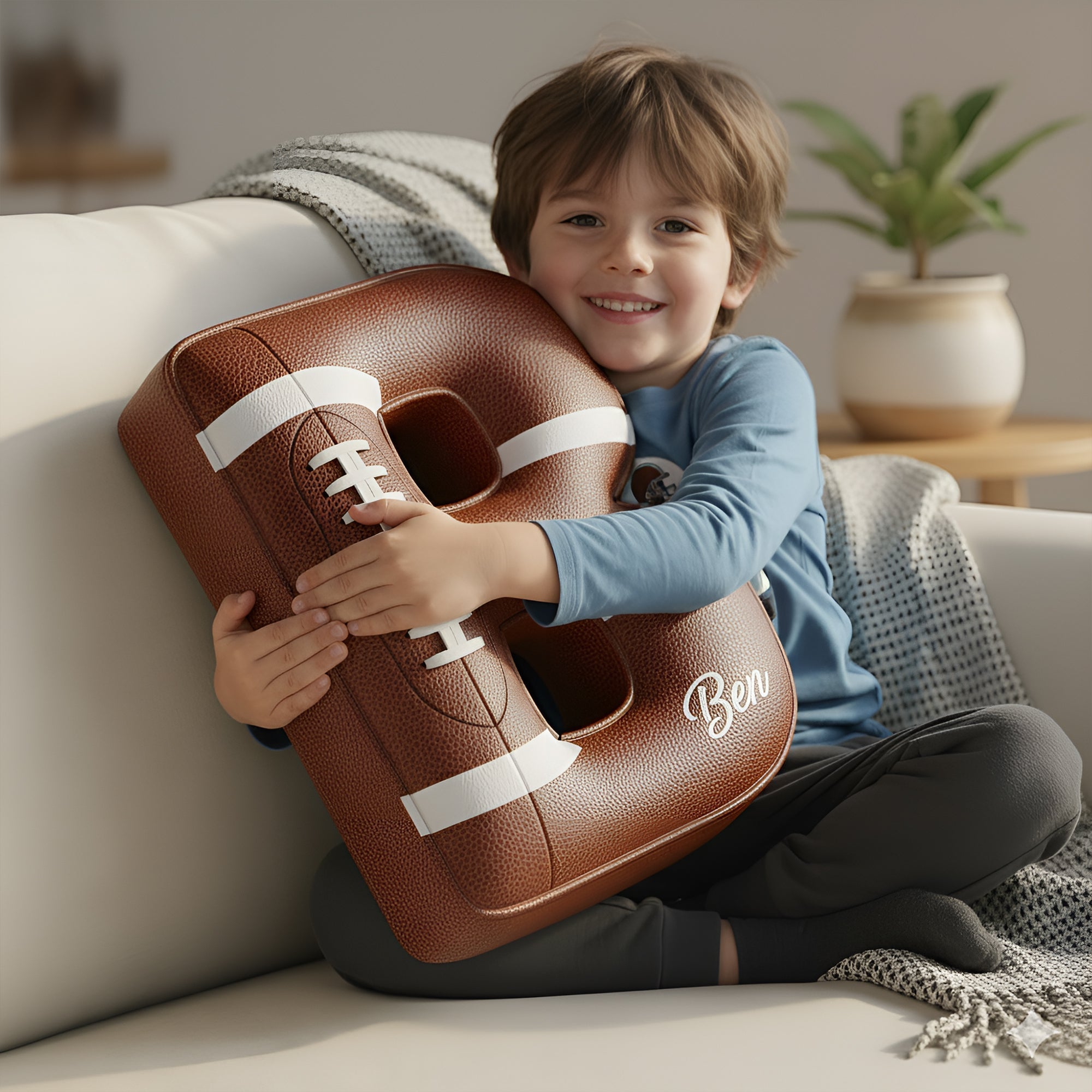 Touchdown Initial Letter Shaped Pillow - Personalized Gifts For Kids