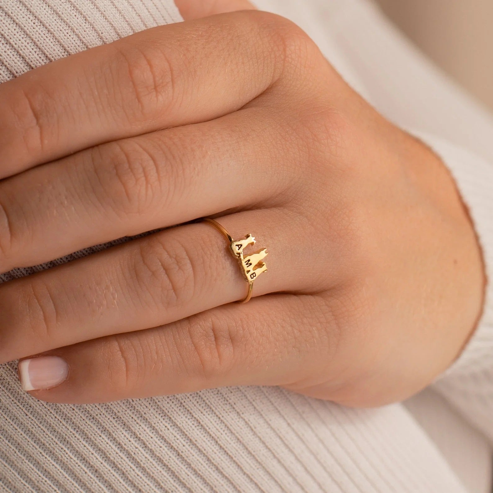 Personalized Pet Silhouette Ring with Engraved Text