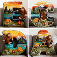 Load image into Gallery viewer, “Adventure Awaits” - Sasquatch Camping Alphabet Initial Letter Pillow - Personalized Gift for Camping Lovers & Bigfoot Seekers

