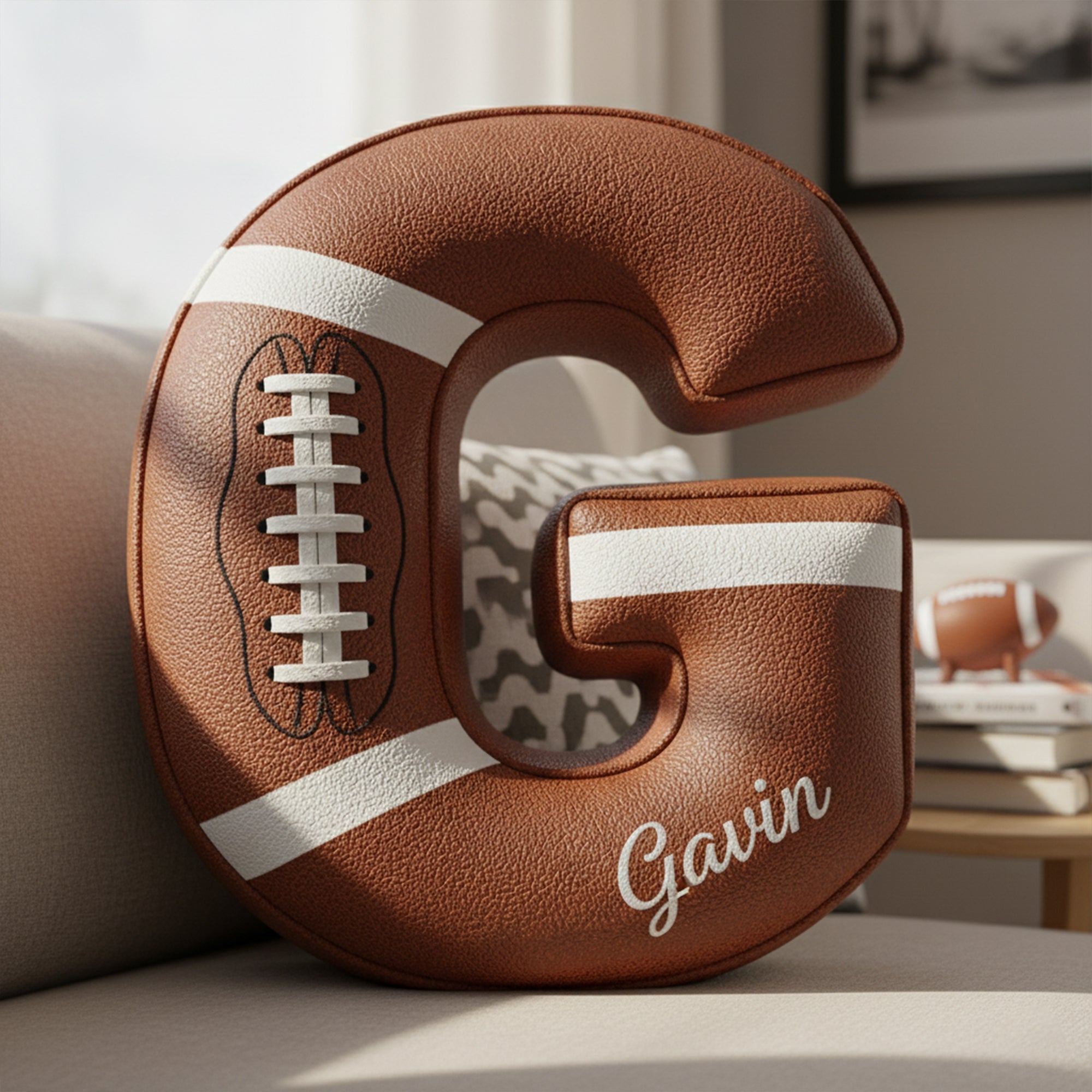 Touchdown Initial Letter Shaped Pillow - Personalized Gifts For Kids