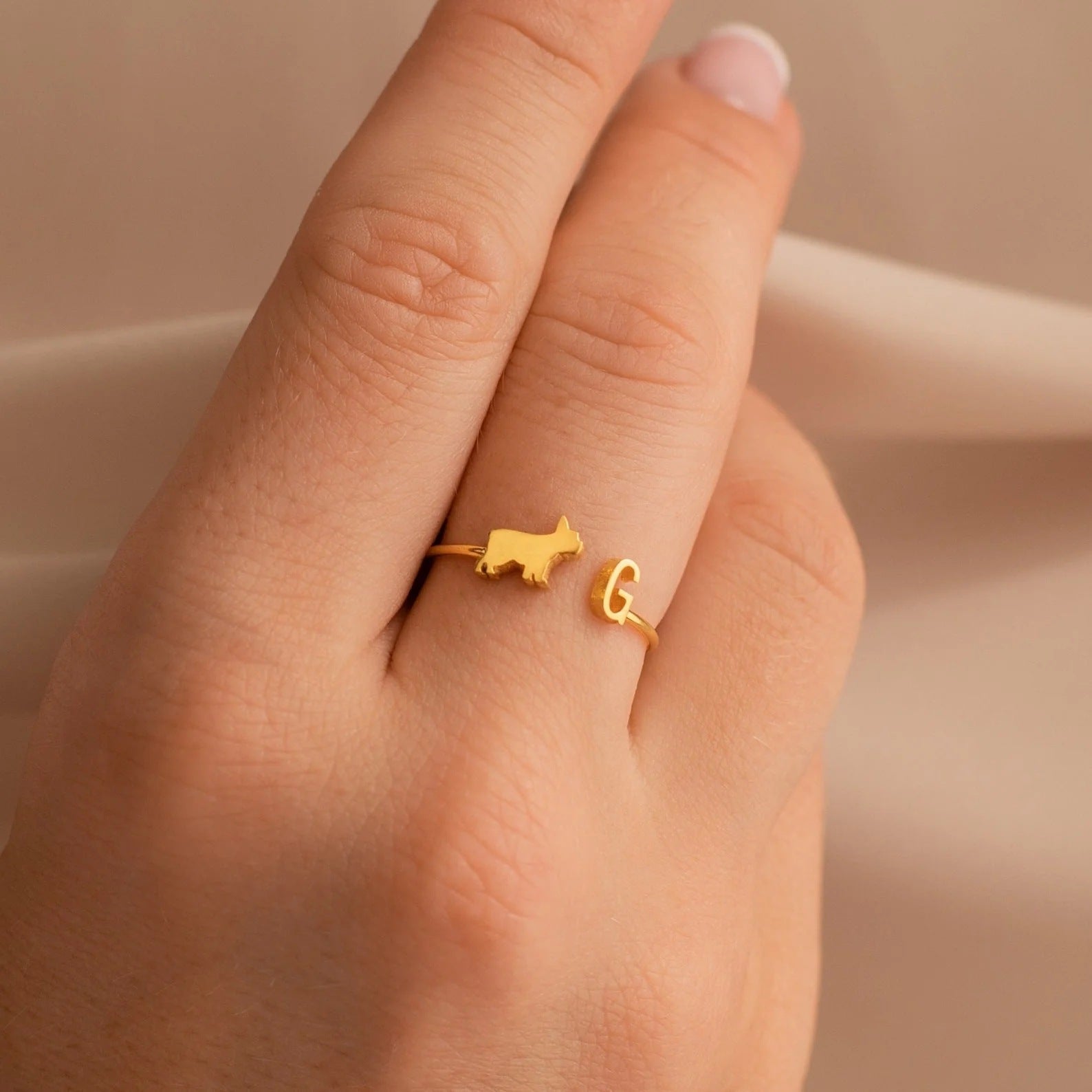 Personalized Pet Silhouette Ring with Engraved Text