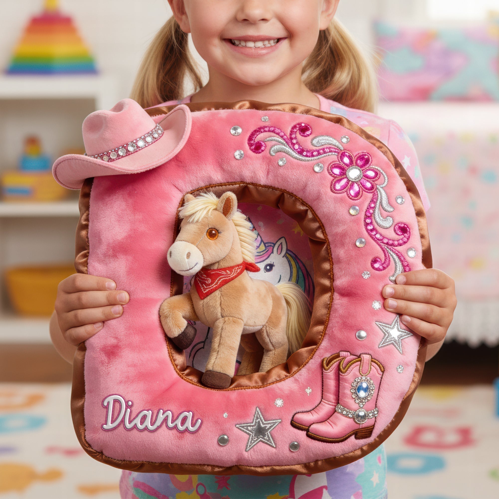 Personalized Cowgirl Alphabet Pillow – A Unique Gift for Horse Lovers