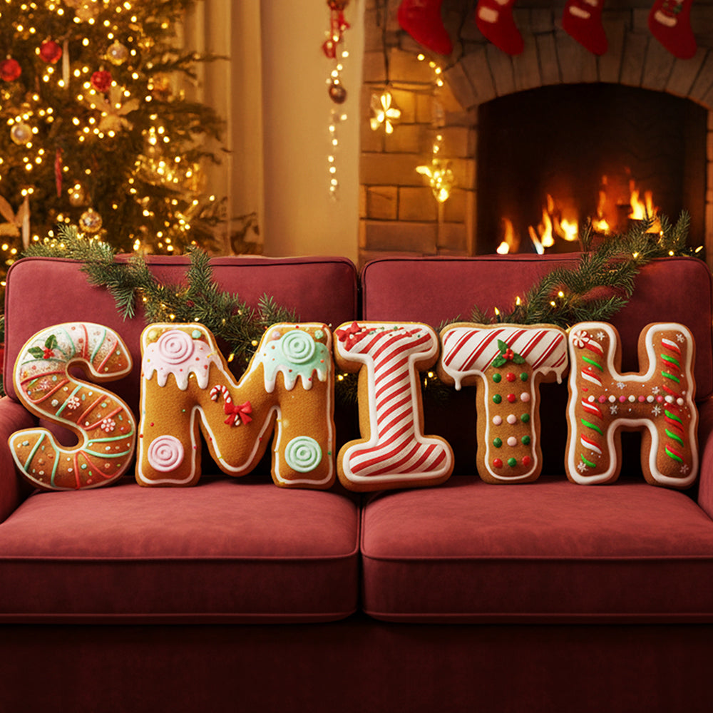 Sweeten Up Your Christmas with Our Gingerbread Alphabet Custom Shape Pillow - Personalized Gift for Friends and Family