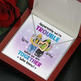 Load image into Gallery viewer, Besties Apparently We're Trouble Necklace With Personalized Message Card (9 Necklace Designs) - Name, Skin, Hair, Clothes, Drink, Background and Quote can be customized
