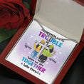 Load image into Gallery viewer, Besties Apparently We're Trouble Necklace With Personalized Message Card (9 Necklace Designs) - Name, Skin, Hair, Clothes, Drink, Background and Quote can be customized
