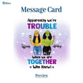 Load image into Gallery viewer, Besties Apparently We're Trouble Necklace With Personalized Message Card (9 Necklace Designs) - Name, Skin, Hair, Clothes, Drink, Background and Quote can be customized
