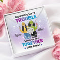 Load image into Gallery viewer, Besties Apparently We're Trouble Necklace With Personalized Message Card (9 Necklace Designs) - Name, Skin, Hair, Clothes, Drink, Background and Quote can be customized
