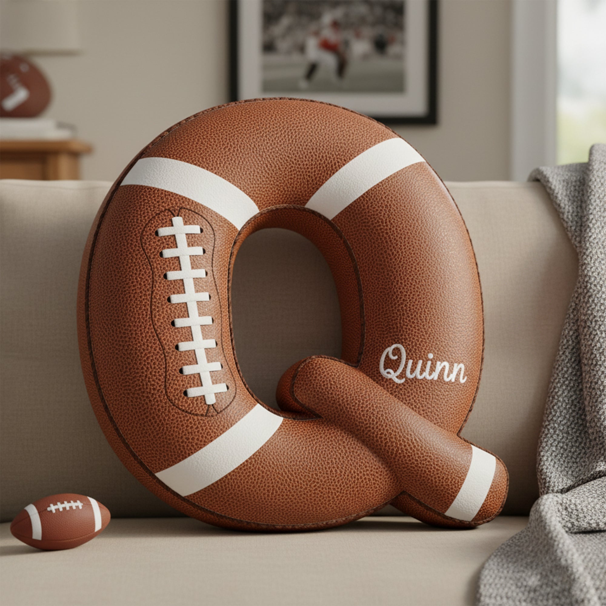 Touchdown Initial Letter Shaped Pillow - Personalized Gifts For Kids
