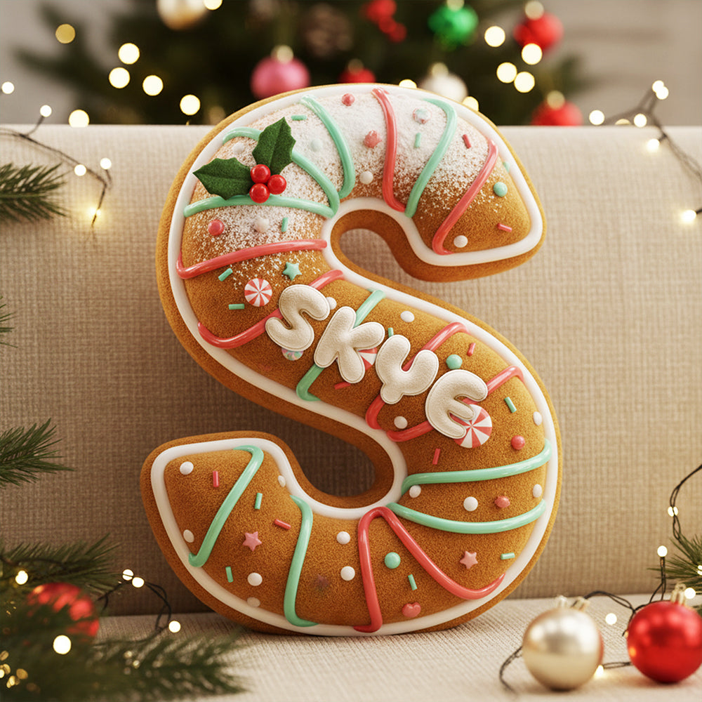 Sweeten Up Your Christmas with Our Gingerbread Alphabet Custom Shape Pillow - Personalized Gift for Friends and Family