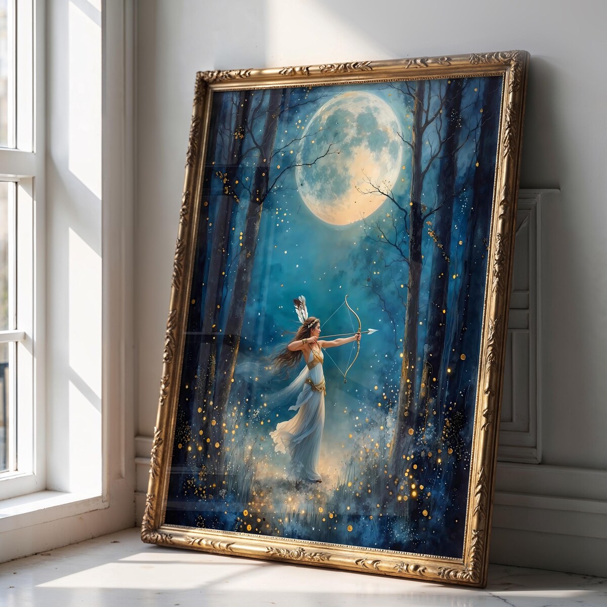 Artemis Moon Goddess Wall Art, Night Forest Mythology Poster, Mystical Aesthetic Print for Room Decor, Unframed
