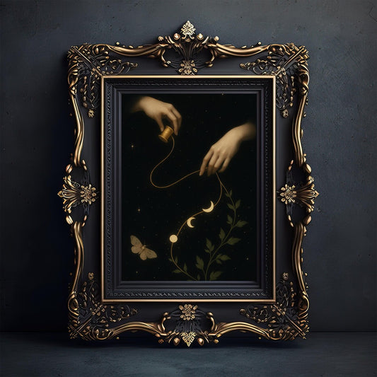 Threads of Fate Wall Art – Witchcore Dark Academia Gothic Print, Mystical Decor, Unframed Room Art