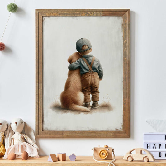 Toddler Decor Boy, Golden Retriever Nursery Decor, Animal Nursery, Dog Print, Puppy Nursery Print, Boy And Dog Art Print, Room Decor, Unframed | 5 size, 8x12 to 27x40 inch