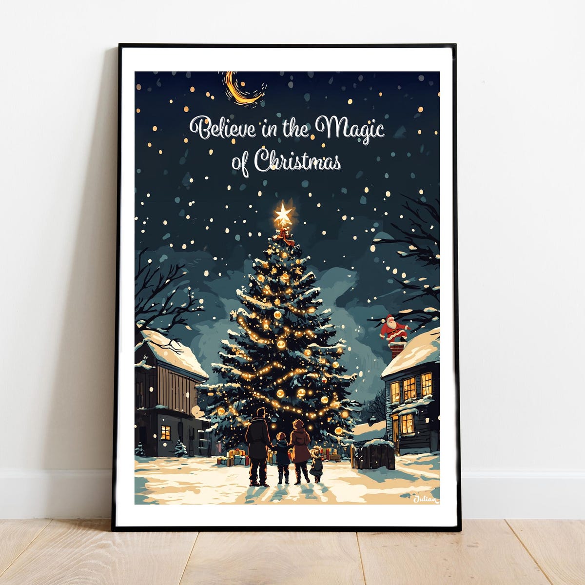 Christmas Tree Poster: Magic Holiday Village Art Print, Room Decor, Unframed – 5 size,  8x12 to 27x40 inch
