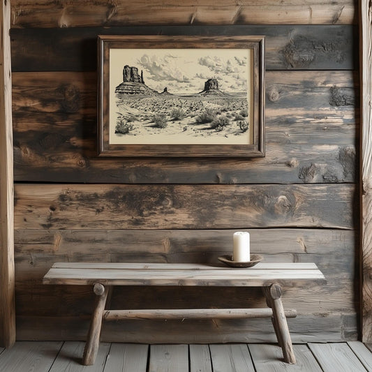 Unframed, Room Decor, Vintage Desert Landscape Print: Antique Western Wall Art