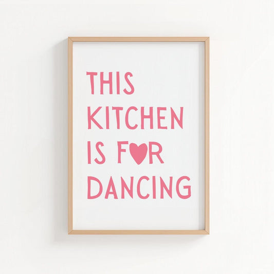 Pink Heart Kitchen Art Print – Minimalist “Dance” Wall Decor, Cute Room Artwork for Dining or Kitchen, Unframed  | 5 size, 8x12  to 27x40