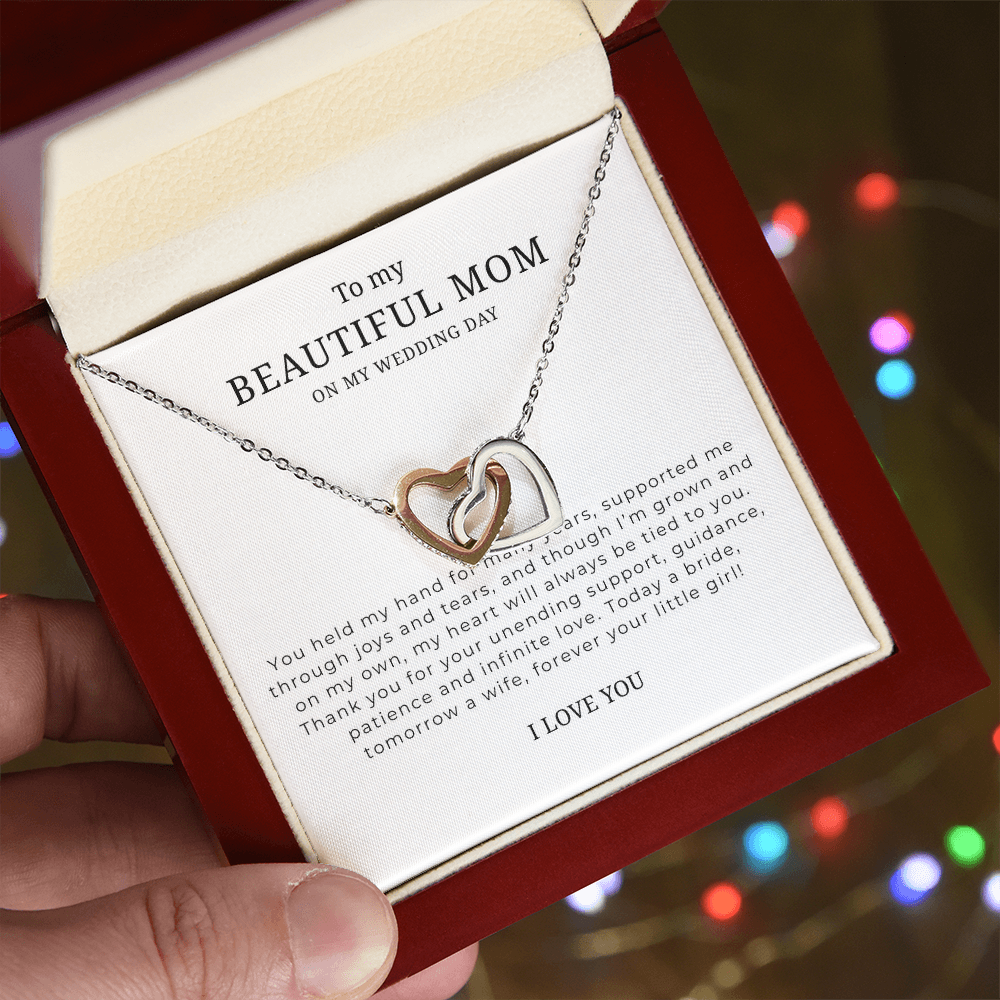 To My Beautiful Mom On My Wedding Day Interlocking Hearts Necklace