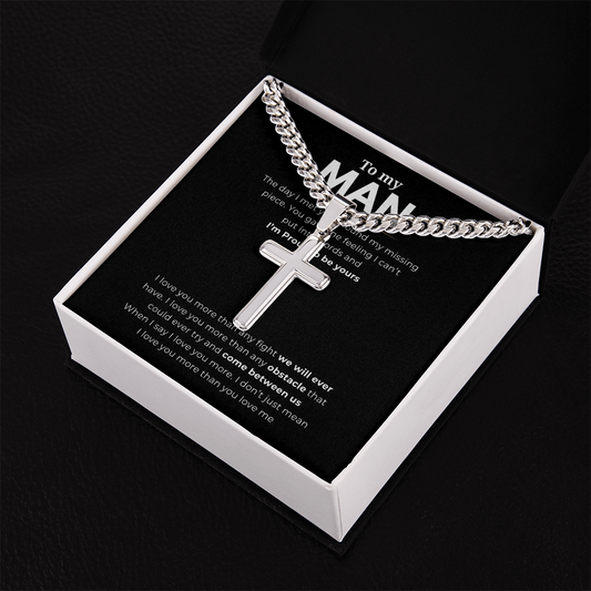Personalized To My Man Cross with Cuban Link Chain
