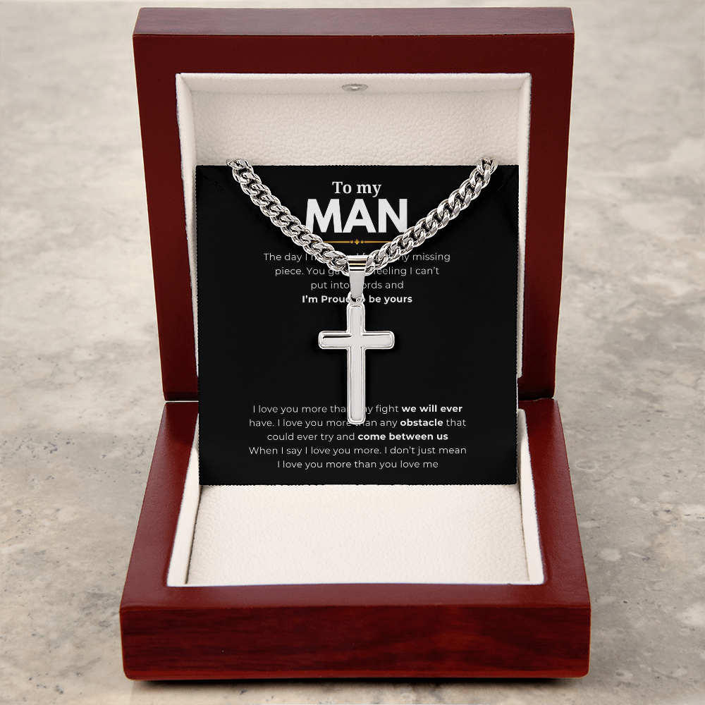 Personalized To My Man Cross with Cuban Link Chain