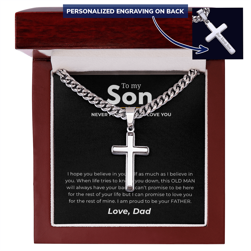 Personalized To My Son Cross with Cuban Link Chain