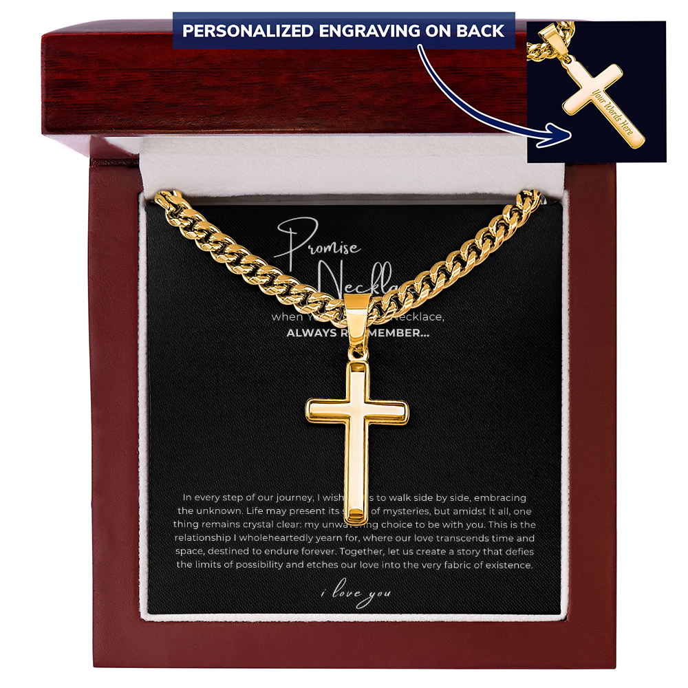 Personalized Promise Necklace Cross with Cuban Link Chain