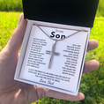 Load image into Gallery viewer, To My Son Artisan Cross Necklace with Snake Chain
