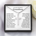 Load image into Gallery viewer, To My Dearest Grandson Artisan Cross Necklace with Snake Chain
