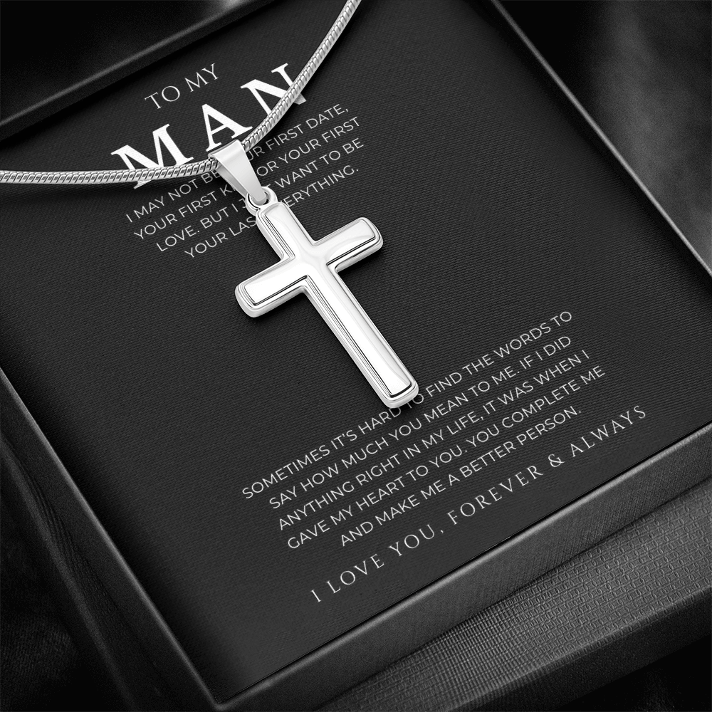 To My Man Cross Necklace with Snake Chain