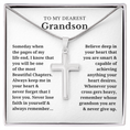 Load image into Gallery viewer, To My Dearest Grandson Artisan Cross Necklace with Snake Chain
