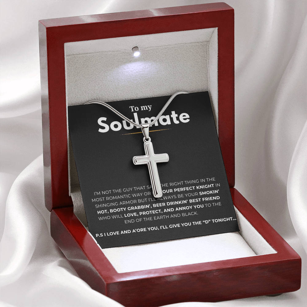 To My Soulmate Artisan Cross Necklace with Snake Chain